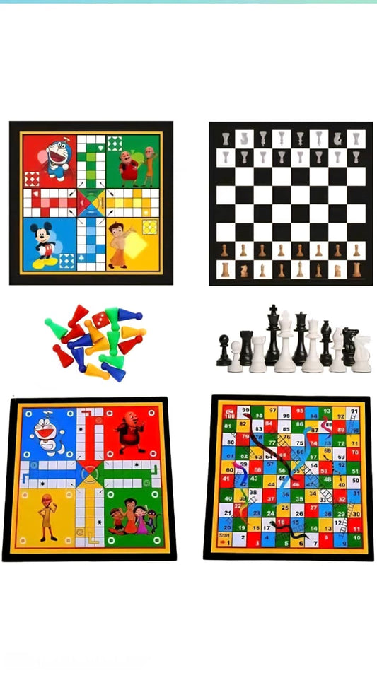 Wooden Ludo, Snakes & Ladders, and Chess Board Combo